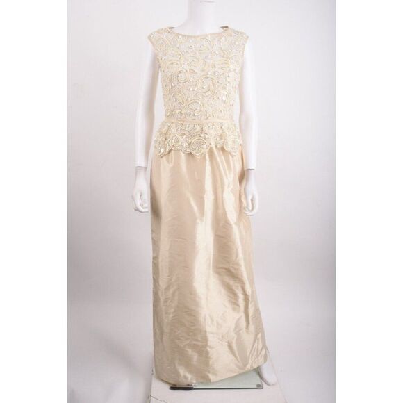 Teri Jon Rickie Freeman Womens Evening Gown Dress Size 6 Sequin Champagne NWT - Picture 1 of 6